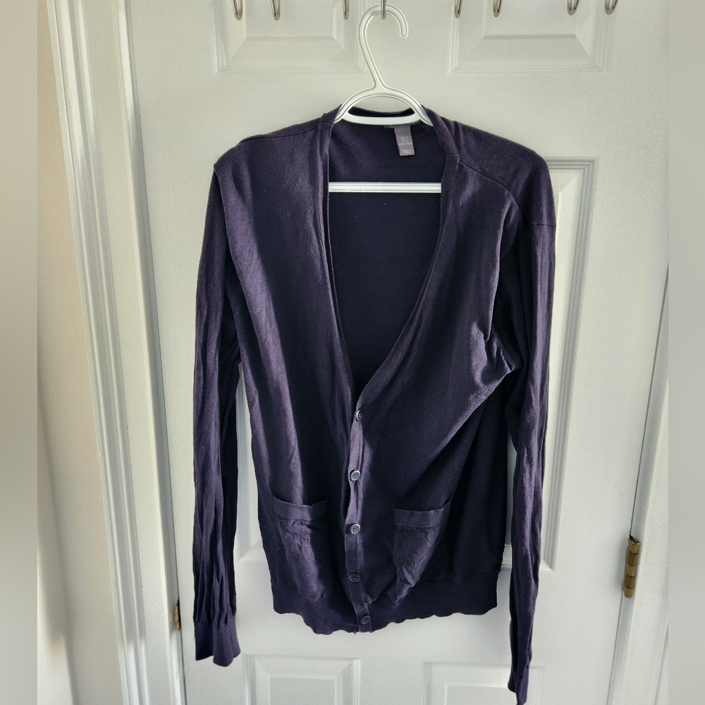 H&M Men Blue Navy Button-Up Cardigan Size Large